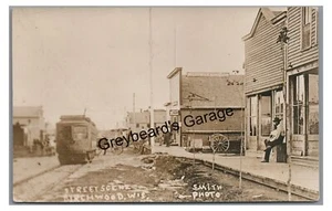 RPPC Added Trolley Street Scene BIRCHWOOD WI 1911 Wisconsin Real Photo Postcard - Picture 1 of 2