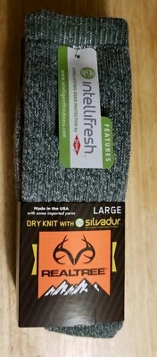 2 pair Realtree Socks Wool Blend Size L Olive W/Silvadur Hunting Hiking USA Made - Image 1 of 4