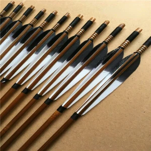 Handmade Bamboo Arrows Turkey Feather for Longbow Recurve Bow Archery Hunting - Picture 1 of 15