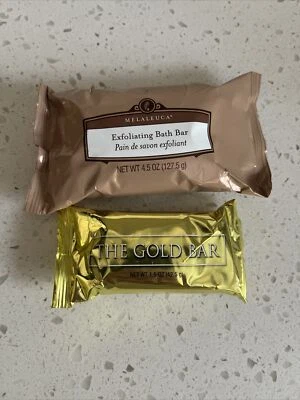 2 Melaleuca Bar Soap 4.5 oz Exfoliating Bath Bar, 1.5 Oz Gold Bar NEW - Imagem 1 de 3
