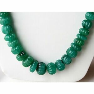 668-C Natural Beryl Emerald With Dyed Handcraft Melon Cut Carved Beads 21"Approx
