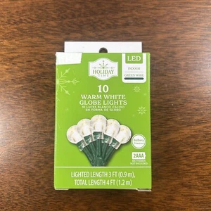 New Holiday Time 10 Count LED Warm White  Globe Mini Lights Green Wire 4 FT Long - Picture 1 of 3