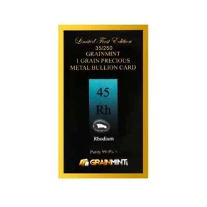 Rhodium Metal Crystal Pure 99.95% 1 Grain in Numbered Bullion Card  - Picture 1 of 3