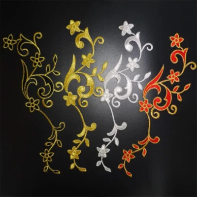 1Pair Floral Embroidered Patch Iron On Sticker Flower Applique Decoration Craft - Image 1 of 4