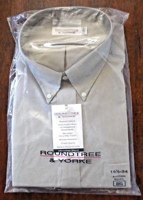 Roundtree Yorke Button Down Shirt 18 1/2-34/2XL Gray Cotton Blend New Old Stock - Image 1 of 4
