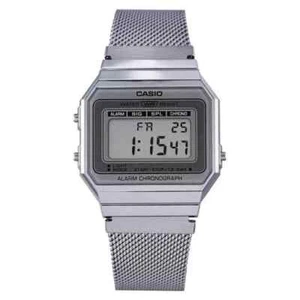 Casio Unisex Slim A700WM-7A Vintage Mesh Band Metal Watch - Silver with Ultra-Sl - Picture 1 of 4