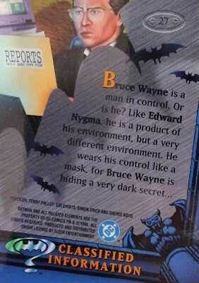 DC BATMAN FOREVER METAL Fleer 1995  Card 27, CLASSIFIED INFORMATION - Image 1 of 2