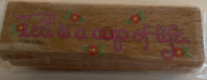 Mary Engelbreit Tea Is A Cup Of Life Party Rubber Stamp 3 X 1 Invite Flower Text