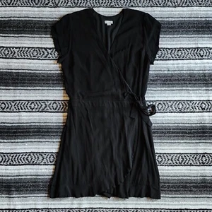 Ann Taylor LOFT Sz 12 Above Knee Slutter Sleeve Wrap Around Dress Solid Black - Picture 1 of 18