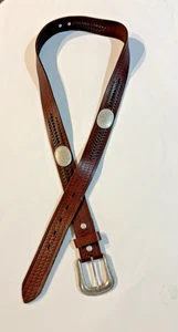 Wrangler Vintage Brown Woven Leather Western Belt Silver Buckle Detail Sz42 - Picture 1 of 14