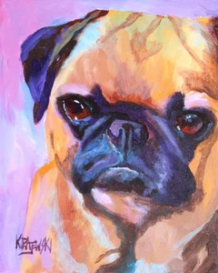 Mops hochauflösender Druck von Original Fine Art Aquarell von Ron Krajewski - Bild 1 von 4