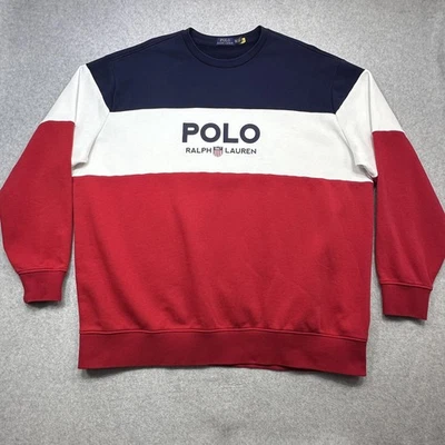 Polo Ralph Lauren Sudadera Para Hombres 3XLT Azul Marino Rojo Blanco Bloque de Color Logo Gráfico Foto 1 de 4