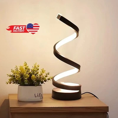 Spiral Modern Table Lamp Dimmable LED Bedside Lamp 3 Color Minimalist Light, New - Image 1 of 4