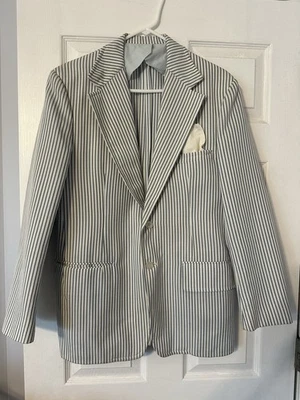 Chaqueta de traje vintage Haspel Rode para hombre azul/blanco Seersucker Foto 1 de 4