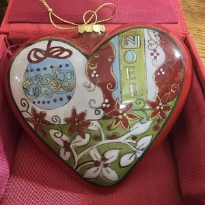 2006 Pier 1 Li Bien Joy Noel rot mehrfarbig Herz Ornament mit Box ca. 3 x 4" - Bild 1 von 10