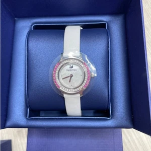 Swarovski Playful Mini Watch Double Crystal Tone Twisting Bezel White Strap 28mm - Picture 1 of 12