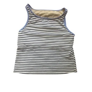 Lands' End | Tankini cuello alto a rayas negro + blanco con ribete azul | Talla 12 - Imagen 1 de 4