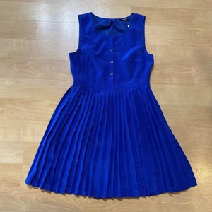Madewell Pleated Silk Shirt Dress Womens 8 Royal Blue Sleeveless 34x35” NWT - Picture 1 of 13