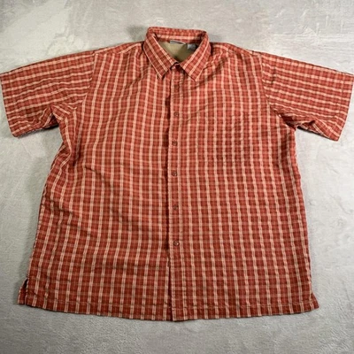 Quest рубашка мужская XL оранжевый клетку коротким рукавом кнопка спереди вискоза повседневный карман - Изображение 1 из 4