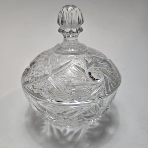 Vintage EAPG Cut Lead Crystal 4.5” Lidded Candy Dish Bowl Pinwheels Sunburst MCM - Picture 1 of 9