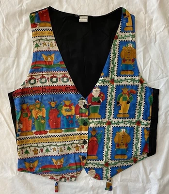 111 Main Christmas vest Women's Size L Vintage Holiday Red & Black button down  - Image 1 of 4