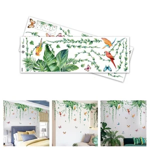 2 Pack Vinyl Palm Leaf Wall Stickers Green Plant Wall Decoration for Room - Picture 1 of 7