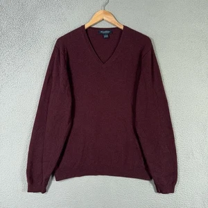 Vintage Brooks Brothers Cashmere Sweater Mens Medium Burgundy Luxury V Neck - Picture 1 of 9