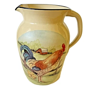 Marshall Stoneware Hand Painted Rooster Pitcher Signed Rodriguez USA Vintage - Picture 1 of 6
