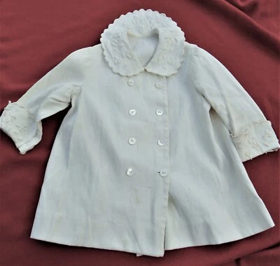 ANTIQUE IVORY EMBROIDERED, SCALLOPED CORDUROY COAT  ~ SIZE:  3-4 YEARS ~HANDMADE - Image 1 of 4