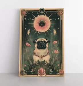 Cute Pug Dog Wall Art Print | Tarot Card Earthy Celestial Witchy Mystical Pets - Picture 1 of 14