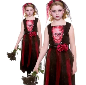 Bride Of The Dead Childrens Halloween Fancy Dress Costume Girls Bride Outfit + V - Picture 1 of 4