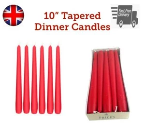 10 velas cónicas rojas para cena en caja hasta 7 horas tiempo de combustión 24,5 cm -10" sin goteo - Imagen 1 de 2