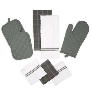Kitchen Towel, Dishcloth, Oven Mitt, and Pot Holder 8 Pack Set, Gray - Picture 1 of 5