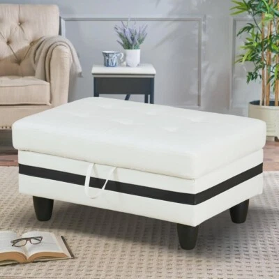 1 PIEZA Otomana de Almacenamiento de Cuero Sintético Semi PU Blanca y Negra NUEVA Foto 1 de 4