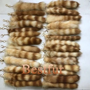 Wholesale 50pcs/100pcs 10" Real American Raccoon Fur Tail w Keychain Bag Pendant - Picture 1 of 3