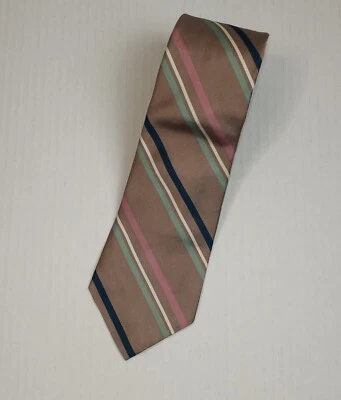 Corbata Christian Dior Tostada Satén Multicolor Rayas Hecha en EE. UU. Toda Seda Foto 1 de 4