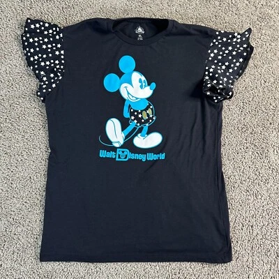 Disney Shirt Girls Extra Large Black Blue Mickey Mouse Butterfly Short Sleeve - Image 1 of 4