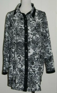 Pell & Co 100% Cotton Black White Floral Collared Button Tunic Shirt Blouse 12W - Picture 1 of 3