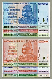 Zimbabwe 1 Billion to 100 Trillion Dollars banknotes 2008 full set UNC currency - Picture 1 of 2