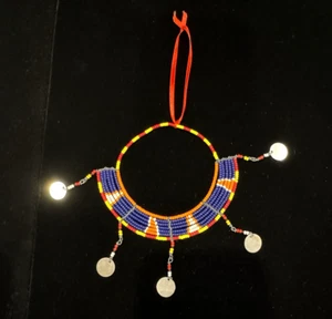 Vintage Maasai Glass Seed Bead Ornament Wall Decor African Tribal Art 6" - Picture 1 of 10