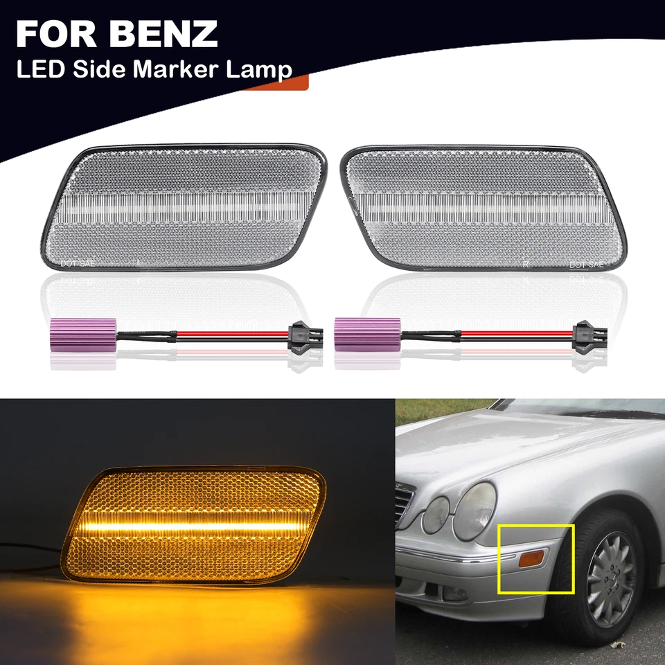 2PC LED Bumper Side Marker Light Lamp Clear For 96-02 Mercedes Benz W210 E-Class — 第 1/4 张图片