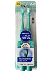 RARE! 2 GURU NANDA Sonic Vibrating Toothbrushes SOFT Battery-Operated FREE SHIP! - Picture 1 of 7