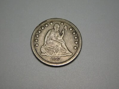 OLD US COINS 1861 SEATED LIBERTY SILVER QUARTER - Image 1 of 4