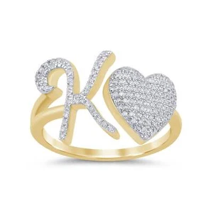 10K YELLOW GOLD .25 CARAT WOMENS NATURAL DIAMOND HEART & LETTER INITIAL K RING - Picture 1 of 1