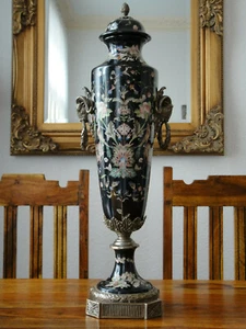 Deckelvase Porzellan Bronze Prunkvase Antik Barock Luxus Vase Urne Pokal Widder - Bild 1 von 8