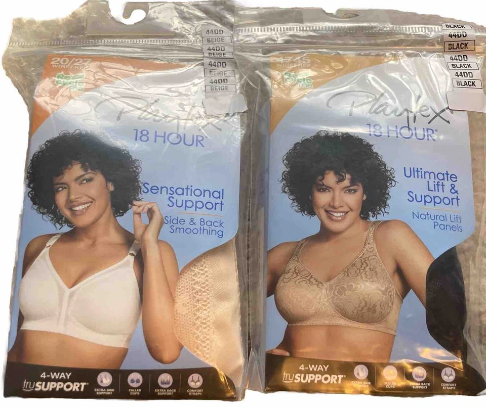 2 Playtex 18 Hour Ultimate Lift & Support Wirefree Bras 4745 44dd Black