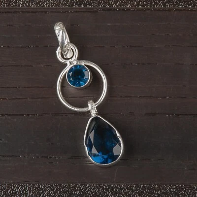Natural London Blue Topaz Gemstone Jewelry 925 Sterling Silver Pendant For Women - Image 1 of 4
