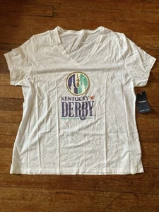 2022 Kentucky Derby 148 NWT Fanatics Women’s White V Neck T-Shirt XXL Churchill - Picture 1 of 5