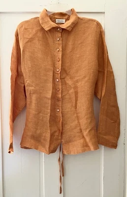 Оранжевая льняная марлевая рубашка Krista Larson на пуговицах с галстуками OS EUC - Изображение 1 из 4