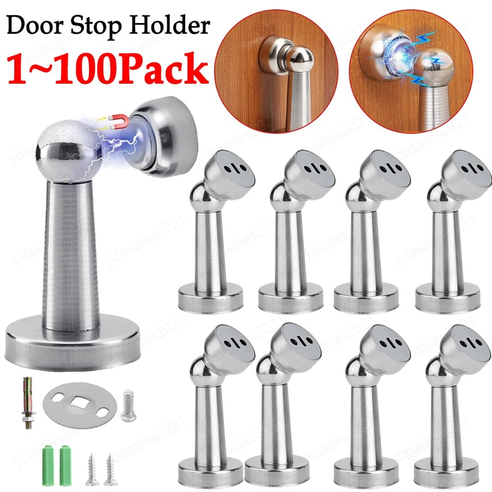 Stainless Steel Magnetic Door Stop Home Door Holder Stopper Wall Floor Mount Lot - Image 1 of 4